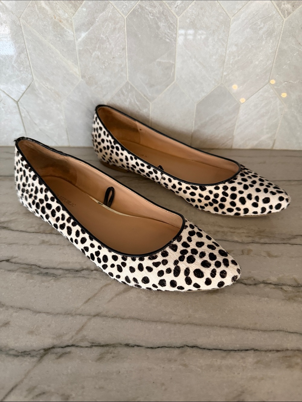 Banana Republic Cream and Black Spotted Cowhide Pointed-Toe Flats